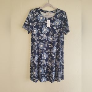 NWT LOFT women's blue flowered shift dress, size Small